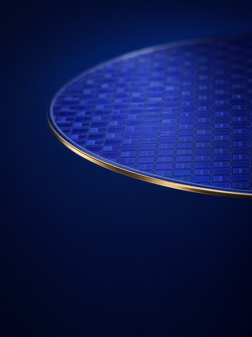 Macro view of a patterned silicon wafer